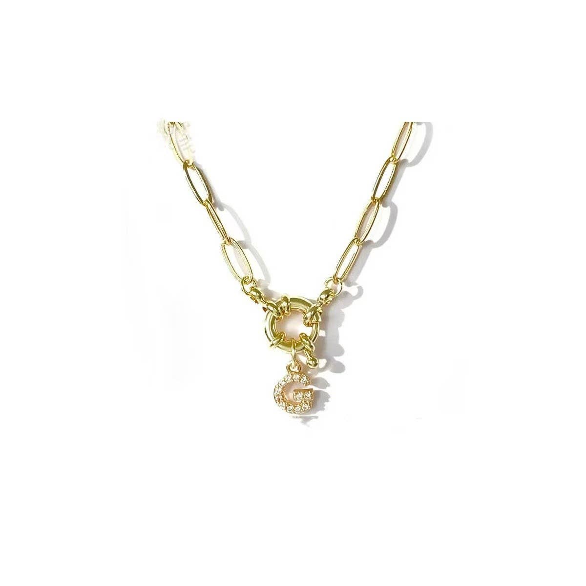 JOSSLYN by wall to wall - Wholesale Pendant/Charm Necklace - 18K STAINLESS STEEL RHINESTONE INITIAL NECKLACE | 40NK94867
