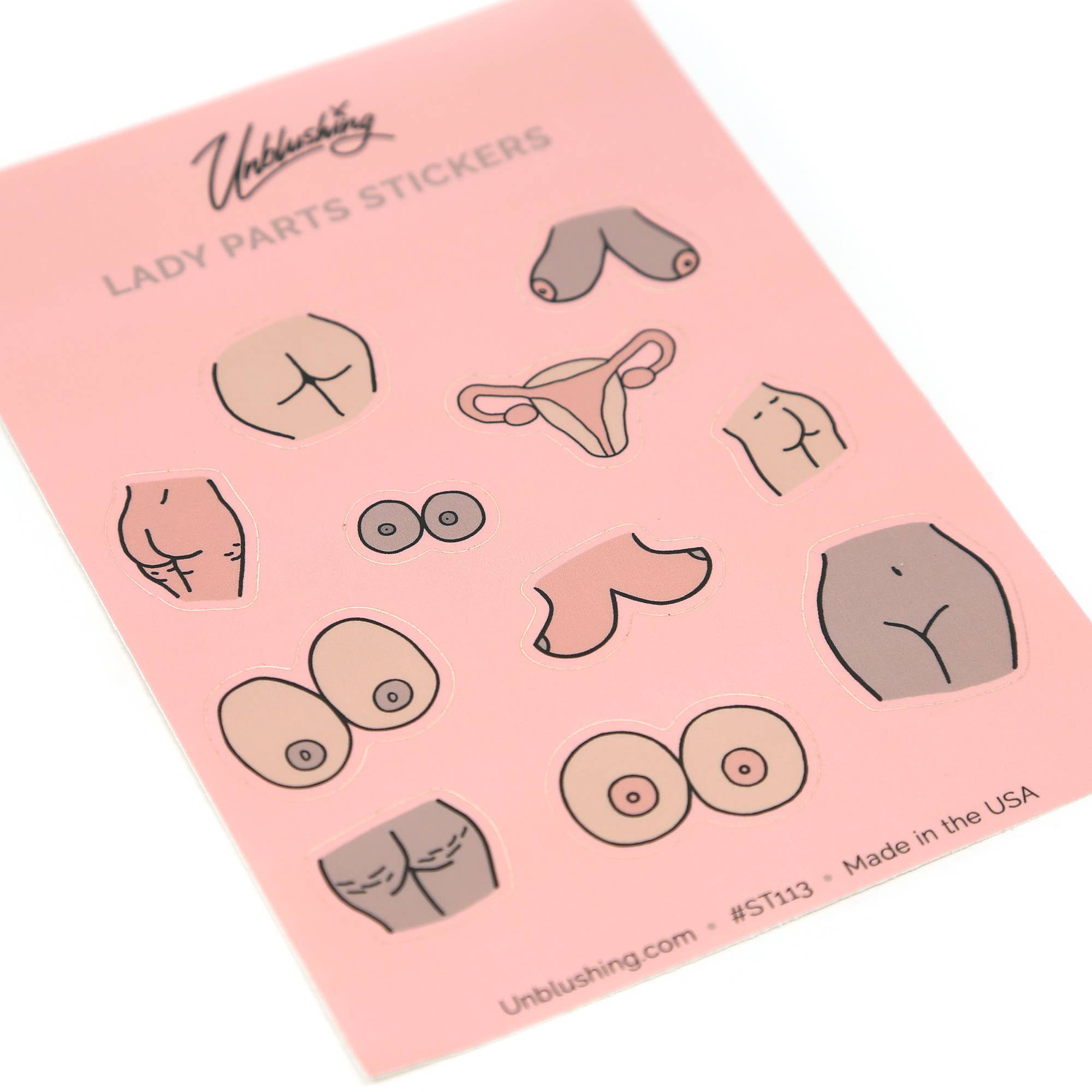 Unblushing - Wholesale Sticker - Feminist Sticker Sheet 5x7 - Boob Butt Uterus Sticker Set2