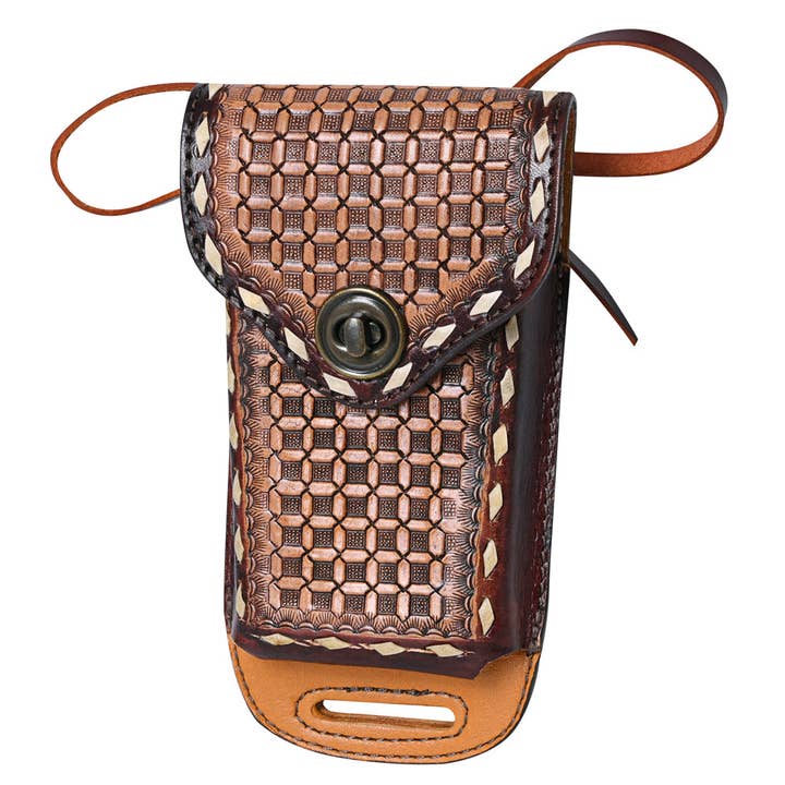 HILASON - Wholesale Phone Wallet - Women's - Basketweave Floral Cell Phone Case Tan American Leather