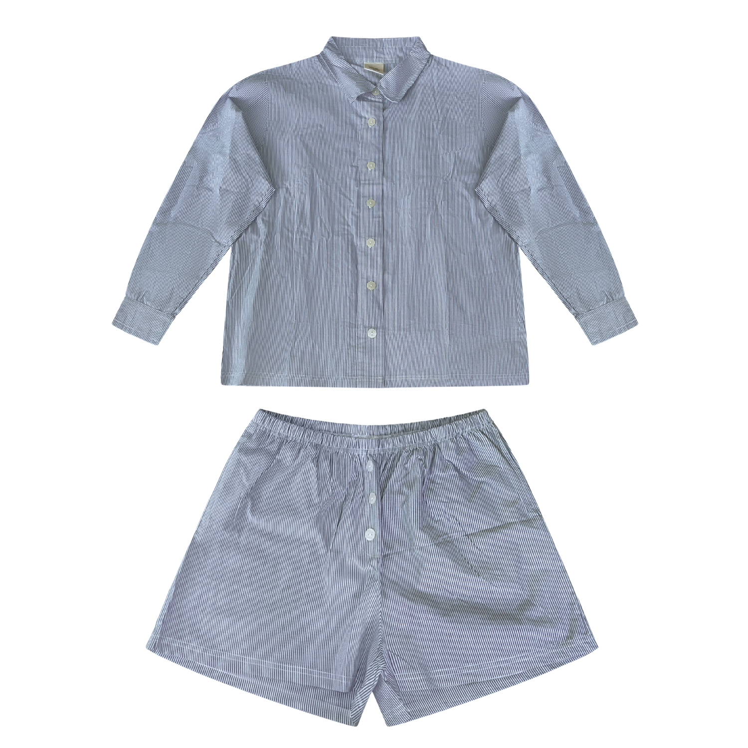 Wildflo Studio - Wholesale Shorts - Women's - Cotton Button Down Shirt & Shorts Set- Sea Blue Stripe2