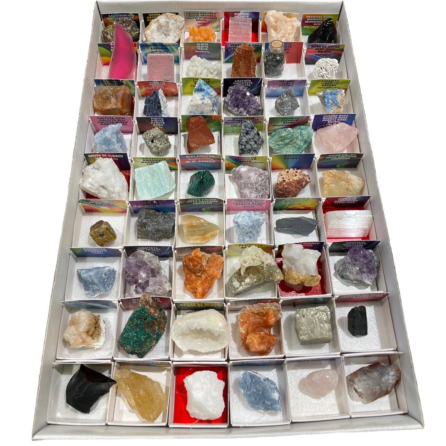 Foliesbijoux – Großhandel Spiritueller Stein/Kristall – Box mit 54 Mineralien1