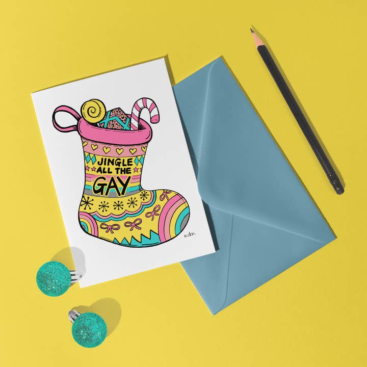 'Jingle all the Gay' A6 Christmas Card for wholesale by Don Design