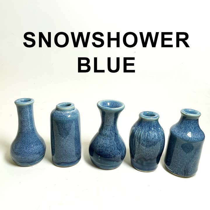 Snowshower Blue Ceramic Bud Vase Mini Bottles for Flowers for wholesale by Cedarleaf Ceramics