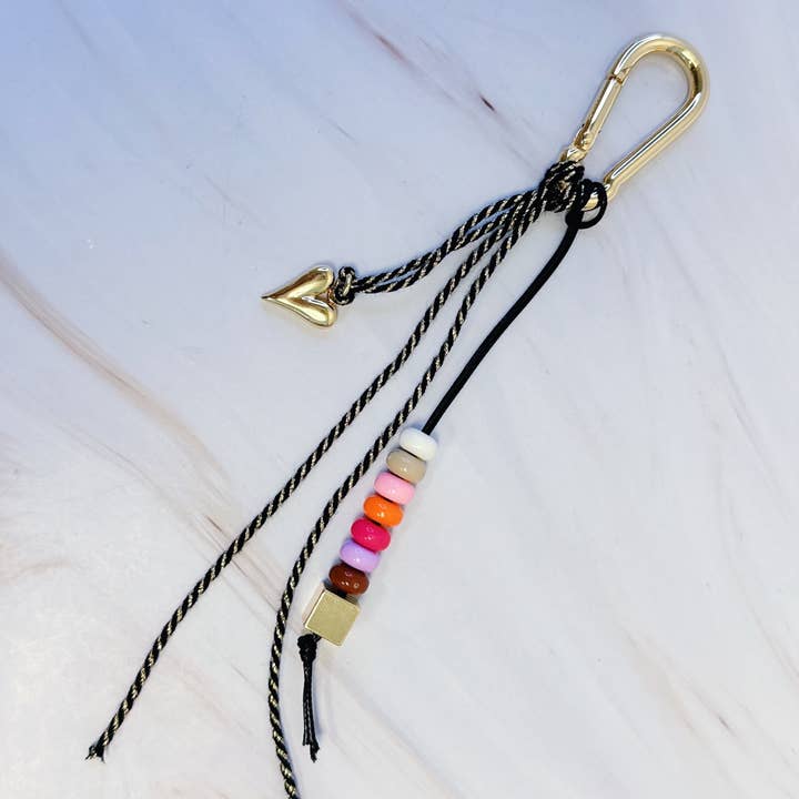 Ellison+Young - Wholesale Keychain - Unisex - Heart And Beads Bag Charm