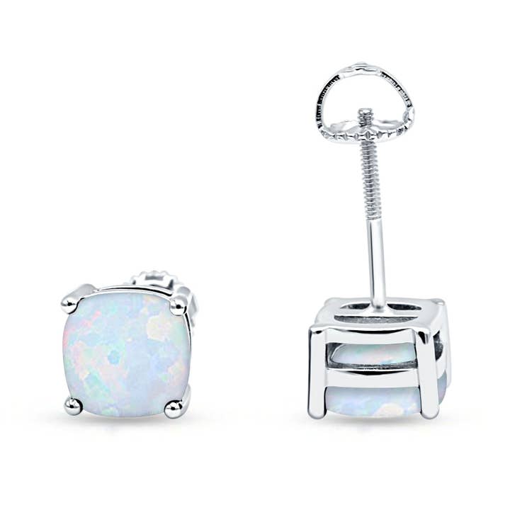 Solitaire Screw Back Stud Earring Excellent Cushion Cut Lab Created White Opal and other Purchase Wholesale sterling silver earring posts and backs. Free Returns & Net 60 Terms on Faire trending on Faire.
