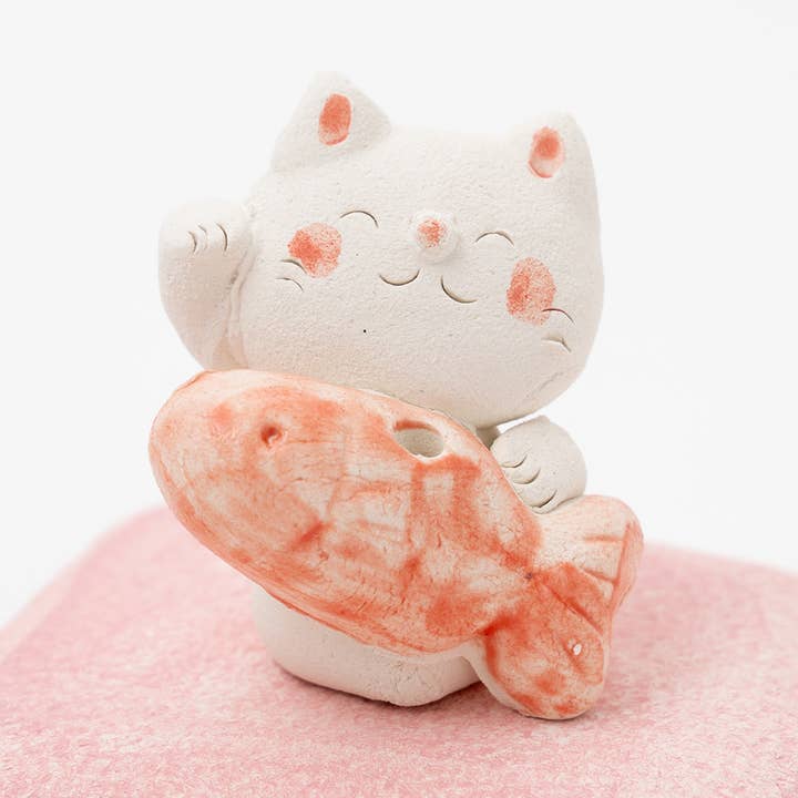 Handmade Maneki Neko Sea Bream Ceramic Incense Holder for wholesale by U PLUS INC