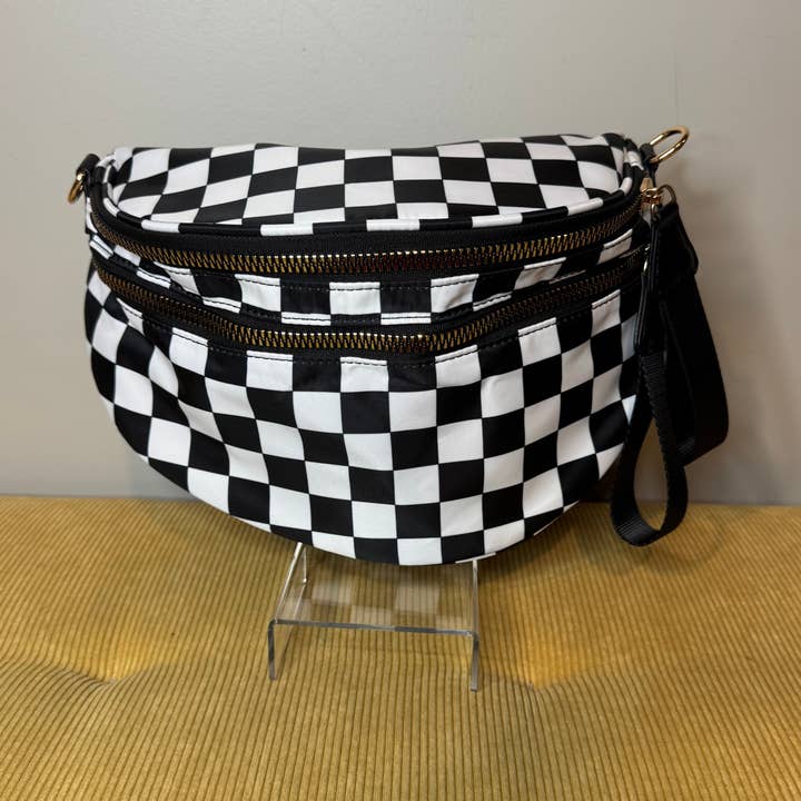 The Roni Nylon Crossbody - Checkered Black & White for wholesale by Hive Supply