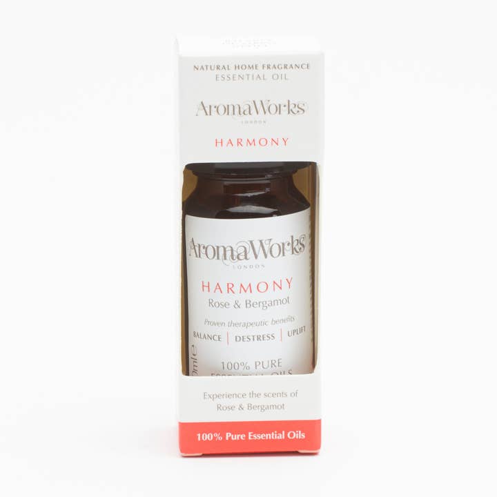 Olio essenziale Harmony 10ml con geranio rosa e patchouli per la vendita all'ingrosso da parte di AromaWorks London