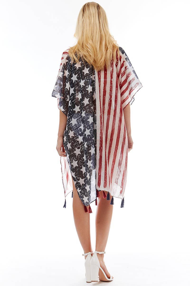 NAVY American USA Flag Beach Cover up Poncho w Fringes for wholesale on Faire4