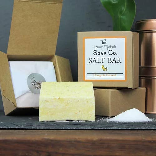 Orange & Oatmeal Natural Salt Bar Palm Free & Vegan for wholesale by The Sussex Handmade Soap Company