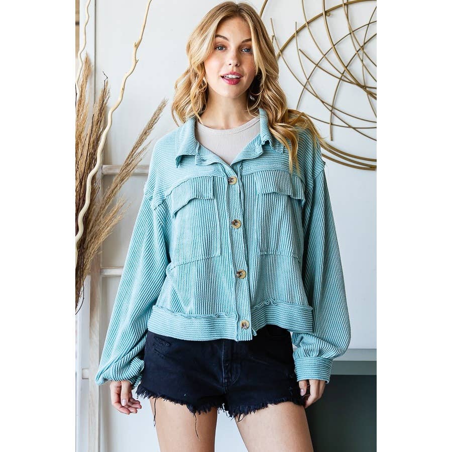 Reborn J - Wholesale Shirt Jacket/Shacket - Women's - CROP BUTTON JACKET WITH POCKET14