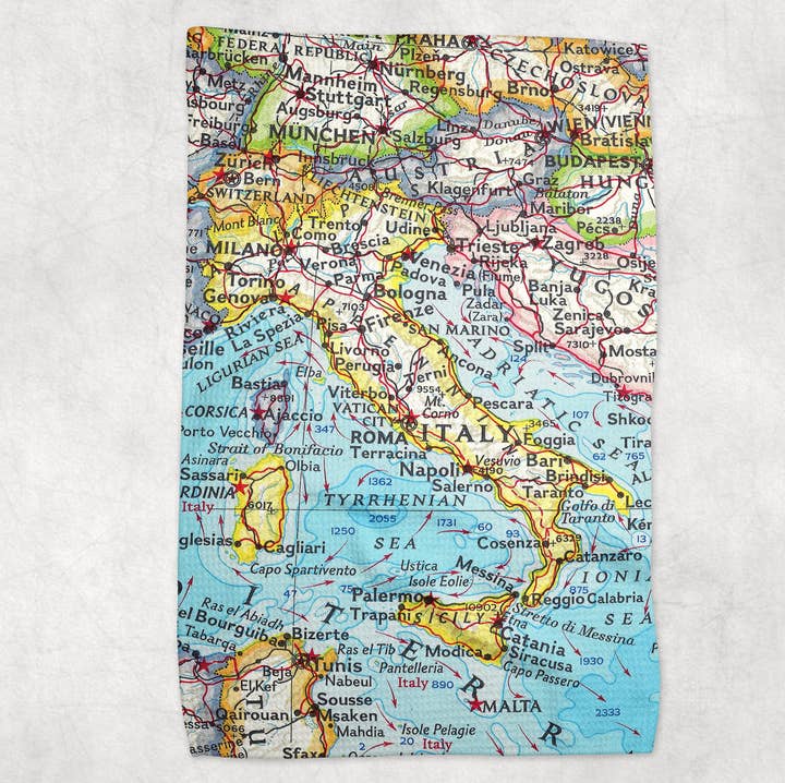 Italy Map Waffle Weave Kitchen Towel Tea Towel for wholesale by Daisy Mae Designs