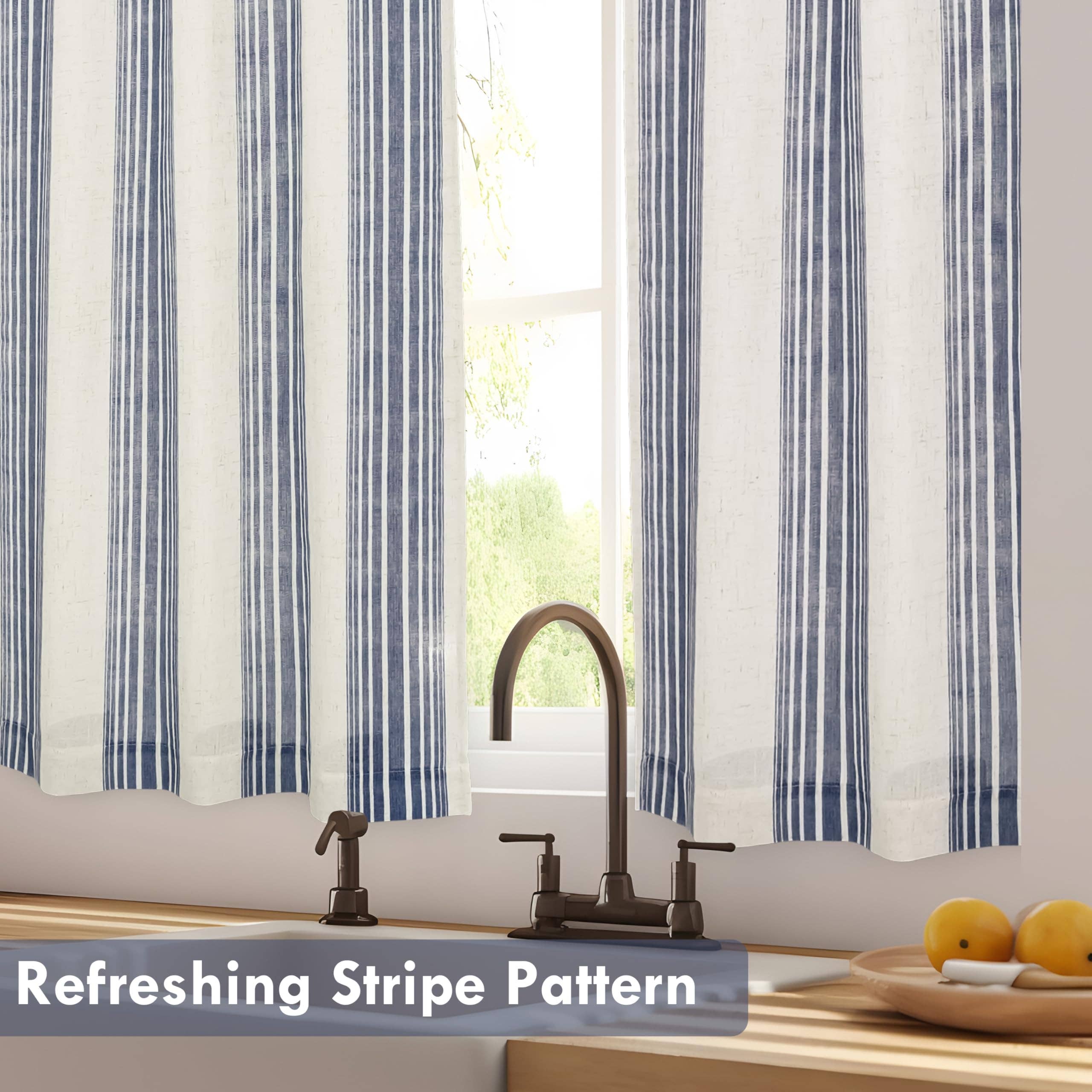 DriftAway - Wholesale Curtain - 2 Panels Linen Kitchen Tier Curtains Striped Cafe Curtains17
