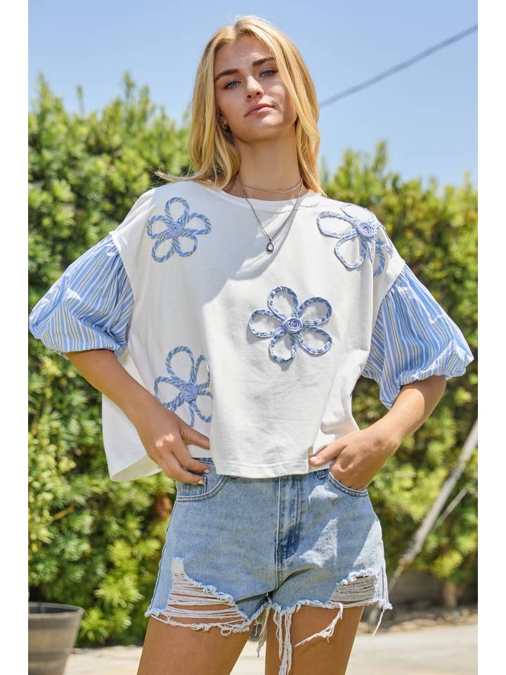 Oddi – Engroshandel Bluse - Dame – Plus blomsterbroderet fransk frottétop7