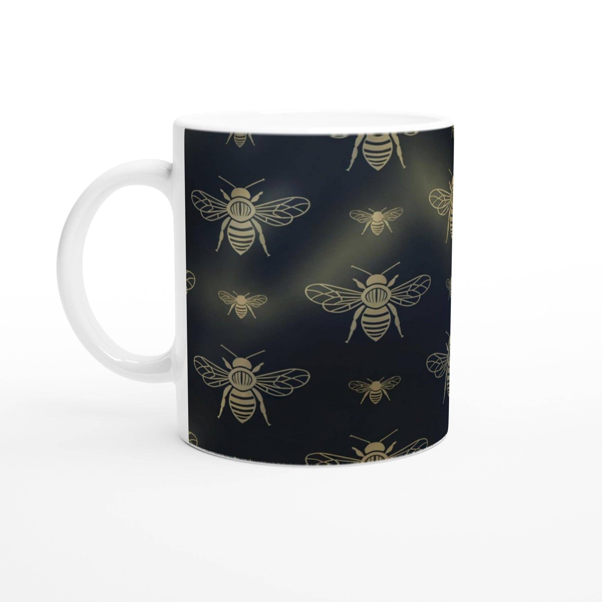 Aminelle & Willow - Wholesale Coffee Mug - Stylish Black Mug with Gold Bees - Elegant Ceramic Cup for Coffee and Tea