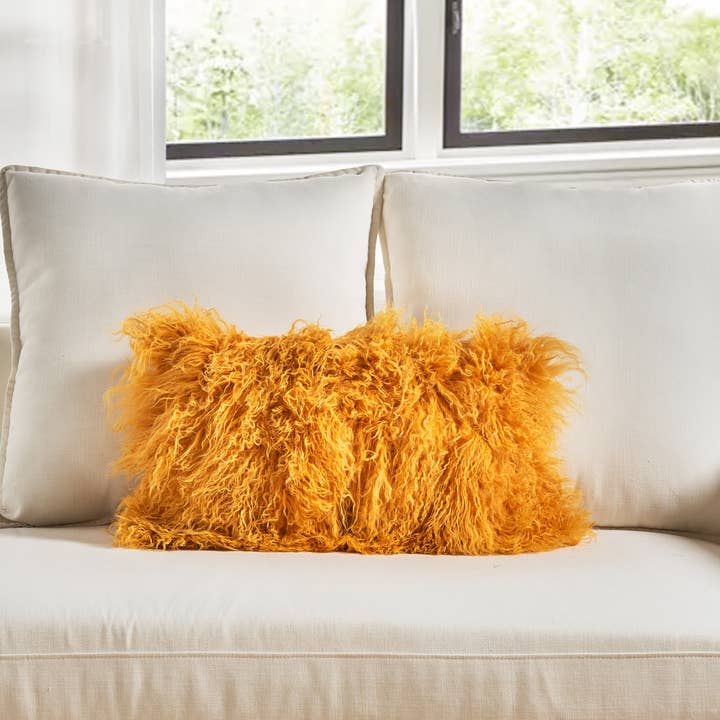 HUIRESOURCE - Vente Coussin décoratif - Coussin en fourrure d'agneau mongol - 30 x 45 cm8