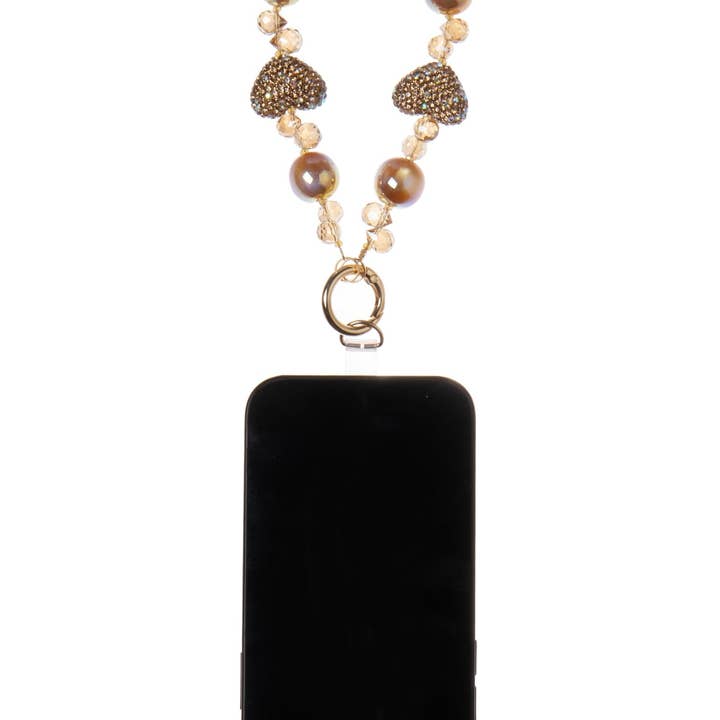 Champagne Crystal Heart Alloy Phone Wristlet Lanyard K1336 for wholesale on Faire