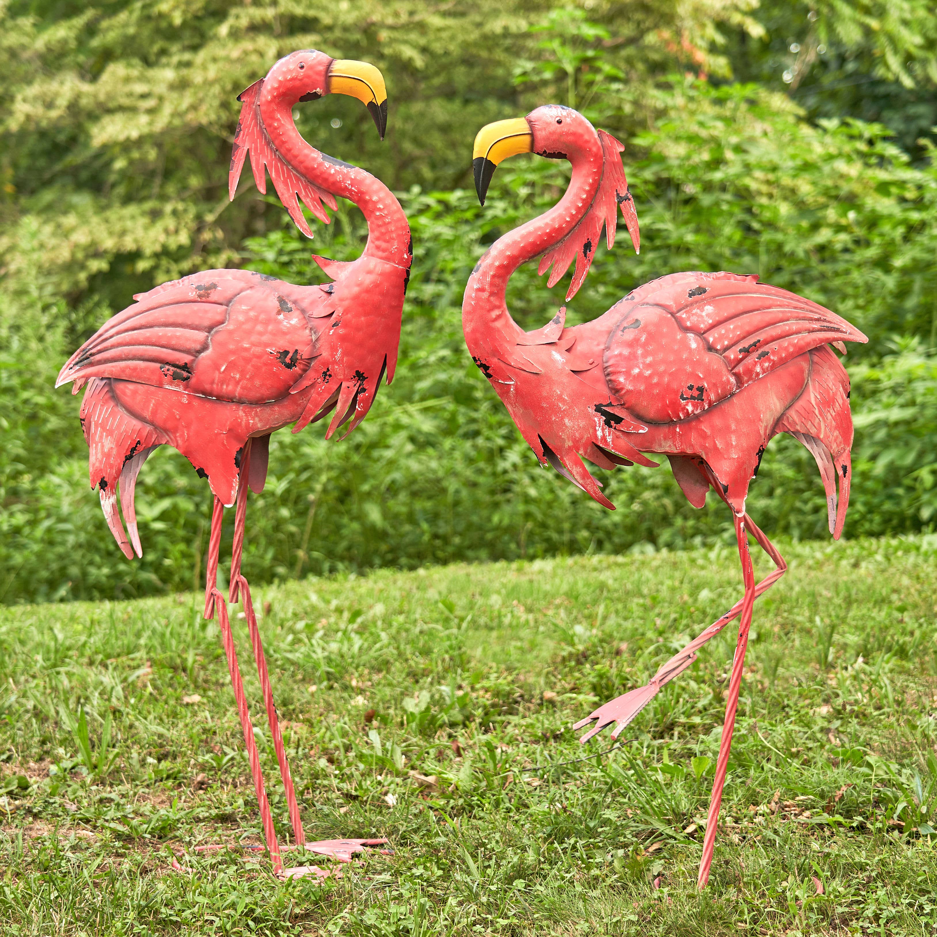 Zaer Ltd. International - Wholesale Outdoor Ornament/Decor - 40.25" Tall Bright Pink Iron Flamingos- 4PC/Set4