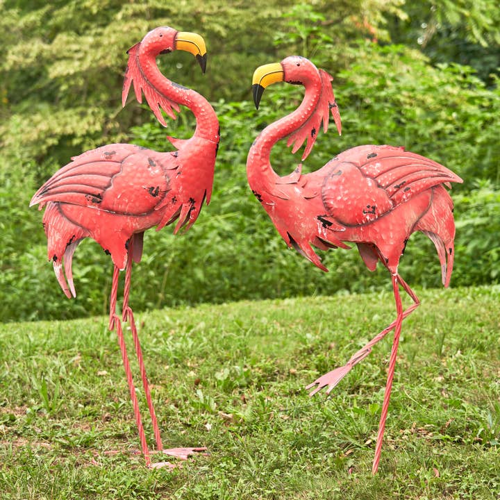 Zaer Ltd. International - Wholesale Outdoor Ornament/Decor - 40.25" Tall Bright Pink Iron Flamingos- 4PC/Set4