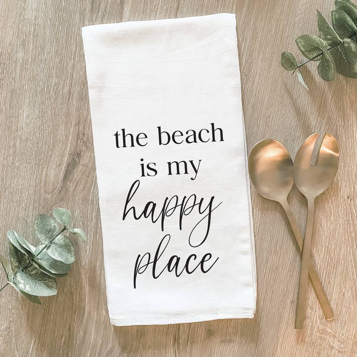 The Beach Is My Happy Place - Cotton Tea Towel for wholesale by Lissi Designs