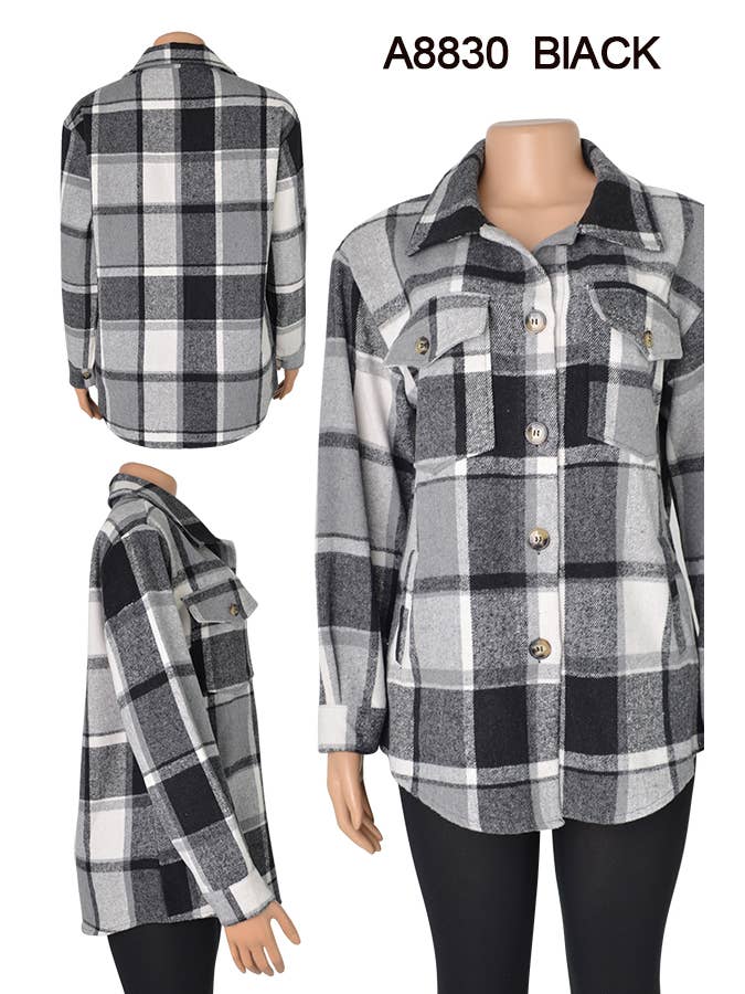 SSImport - Wholesale Shirt Jacket/Shacket - Women's - A8830 COAT PLAID PATTERN JACKET SPRING FALL 12PCS