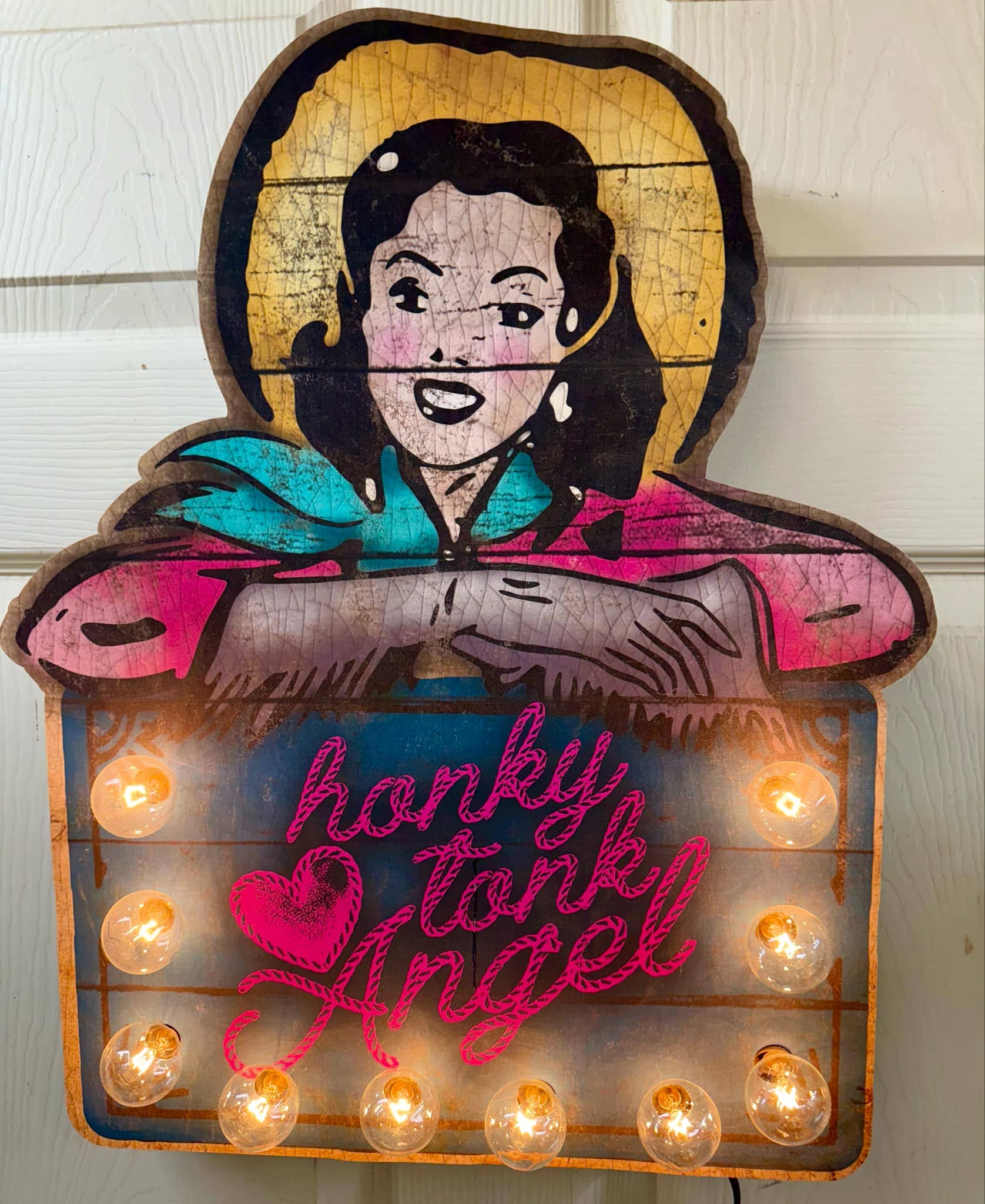 TroubleMaker Trading Company - Wholesale Wall Sign - Honky Tonk Angle Lighted Sign - appx 22" x18" Lighted Artwork1