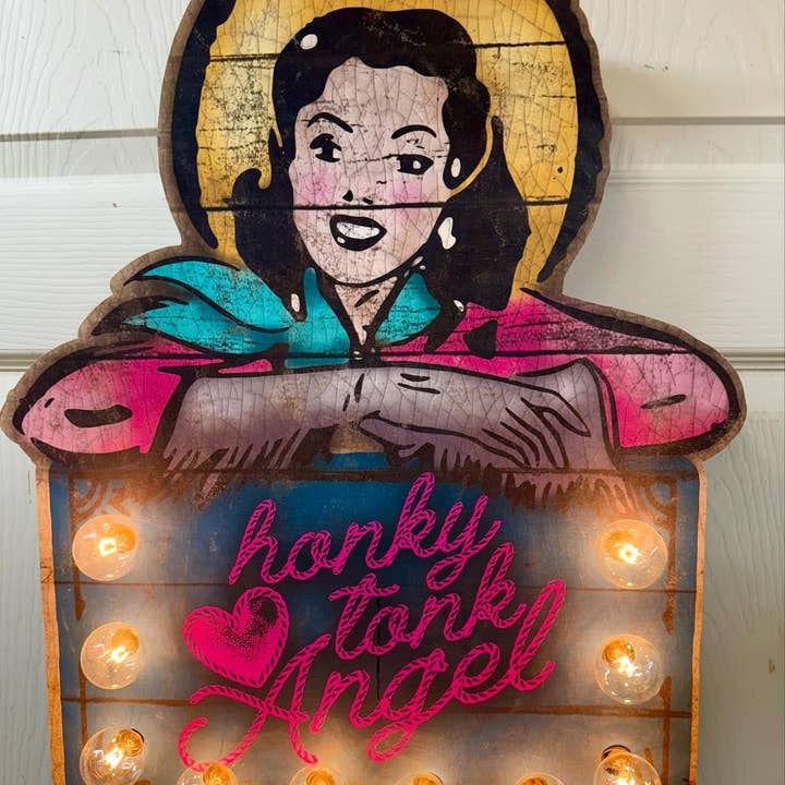 TroubleMaker Trading Company - Wholesale Wall Sign - Honky Tonk Angle Lighted Sign - appx 22" x18" Lighted Artwork1