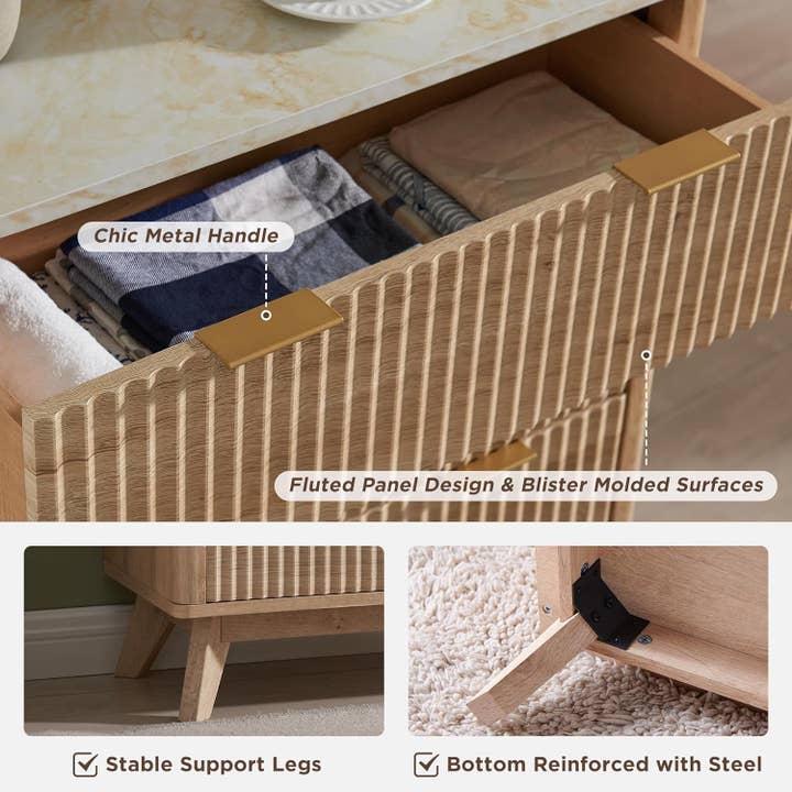 ShipItFurniture - Wholesale Cabinet - Natural Oak Dresser With Faux Marble Top Bedroom Furniture4