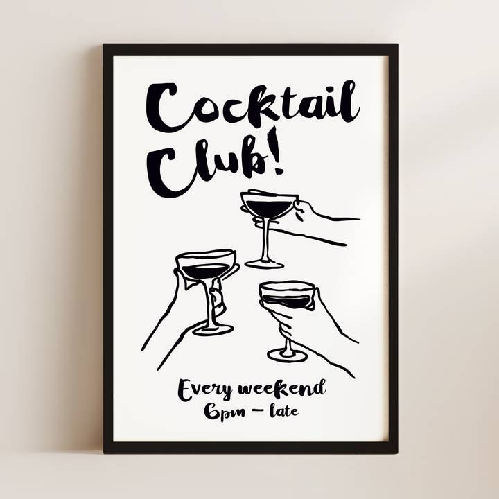 Cocktailklub i sort vægkunsttryk for engroshandel hos Alluvion