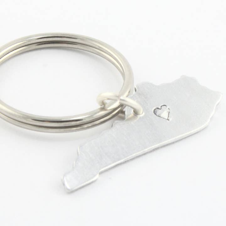 Personalized Kentucky State Outline Hand Stamped Keychain for wholesale by The Silver Diva