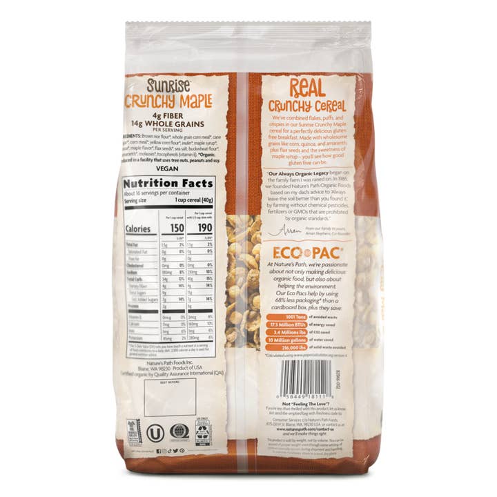 Sunrise Crunchy Maple Cereal for wholesale by Nature's Path