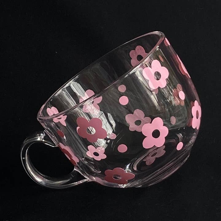 Caneca de vidro com flores rosas por atacado de PurpleDuck
