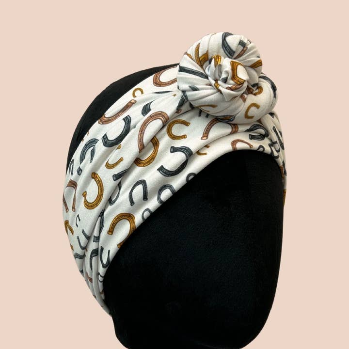 Bandeau Enveloppant Fer à Cheval Porte-Bonheur pour la vente par The Sassy Olive Handmade Headbands