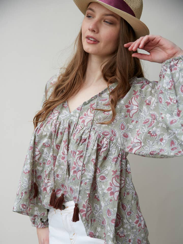 Block Printed Vintage Style Indian Top (Karisma) for wholesale by The Fox and The Mermaid