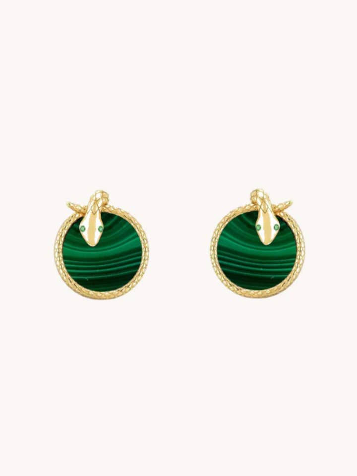 Snake Earrings Malachite -Christmas Jewelry, Holiday Gift for wholesale by Gratinsta