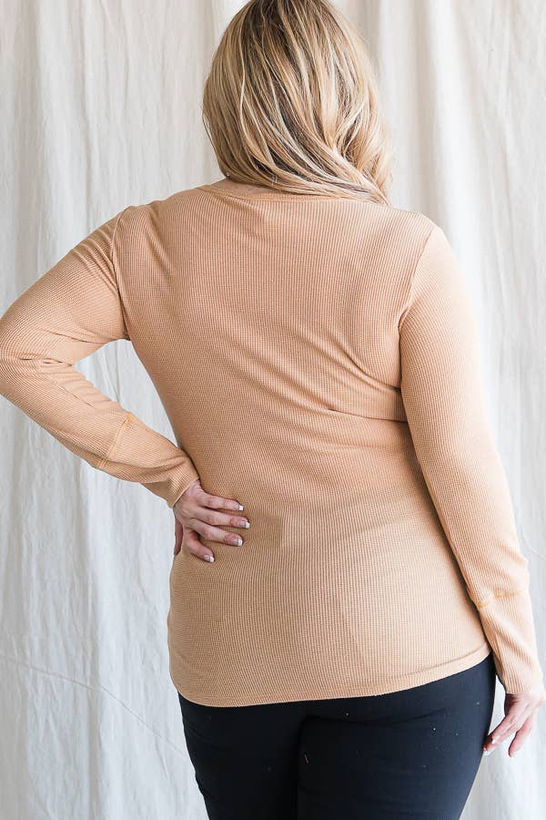 7th Ray - Wholesale Knit Top - Women's - [PLUS SIZE] Thermal Button Front Scoop Neck Top T4316XL9