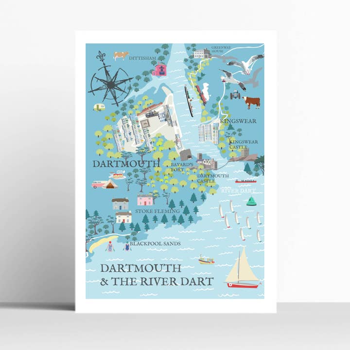 Carte Illustrée de Dartmouth pour la vente par BETTY BOYNS MAPS