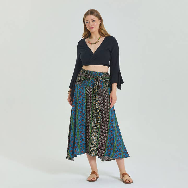 Gipe Talje Bundet Marineblå Plus Size Nederdel for engroshandel hos Los Banditos