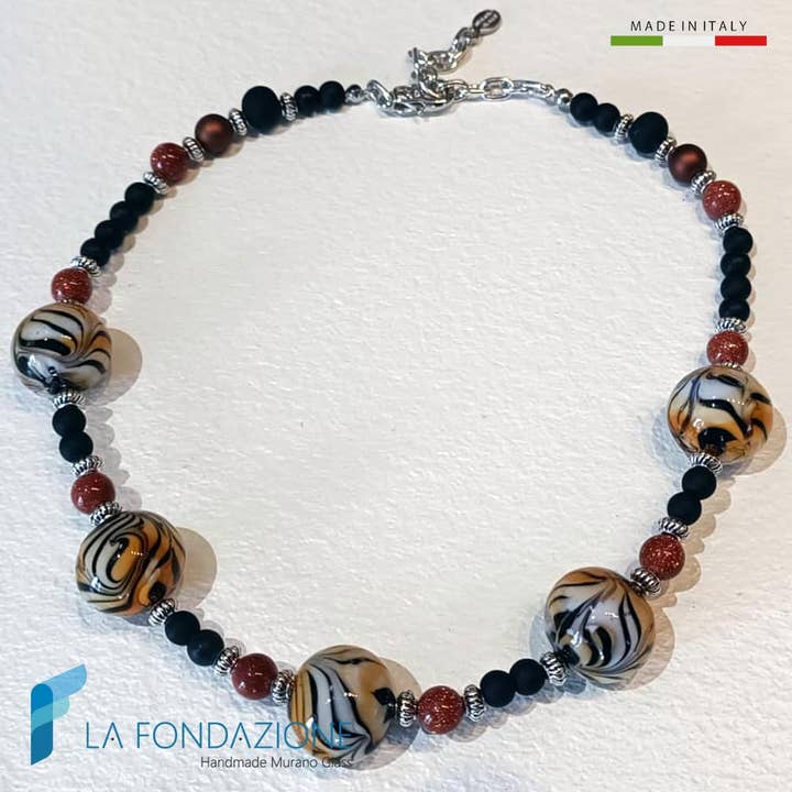 Collar safari con aventurina en cristal de Murano para venta al por mayor de La Fondazione - Handmade Murano Glass