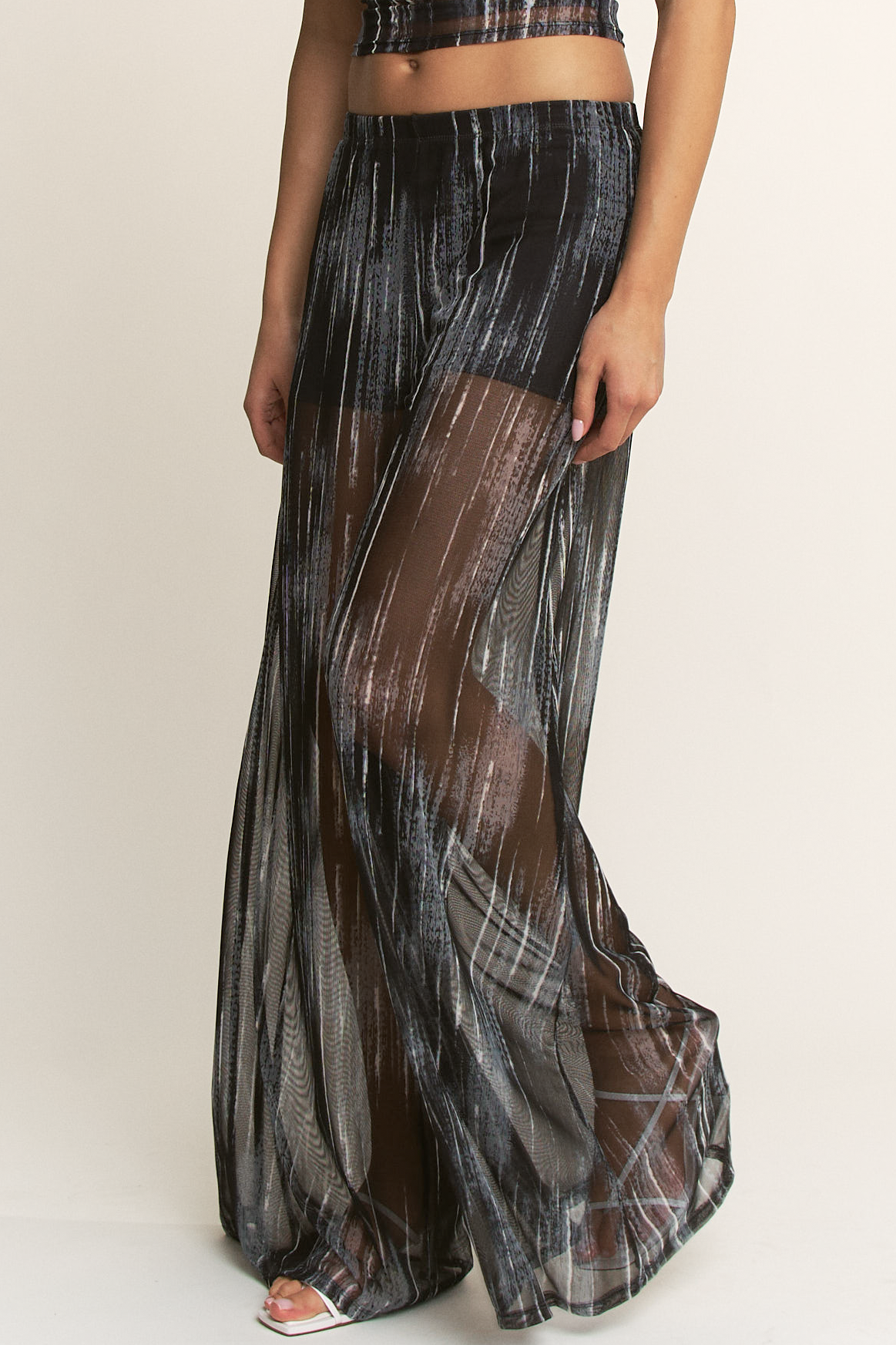 YNEZ - Wholesale Pants - Women's - Vibrant Stripe Print Sheer Wide Leg Cocktail Going Out Pant39