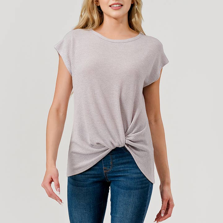 Heimious - Vente Haut en maille – femme - Haut en tricot à manches courtes et nœud décollé, T80515