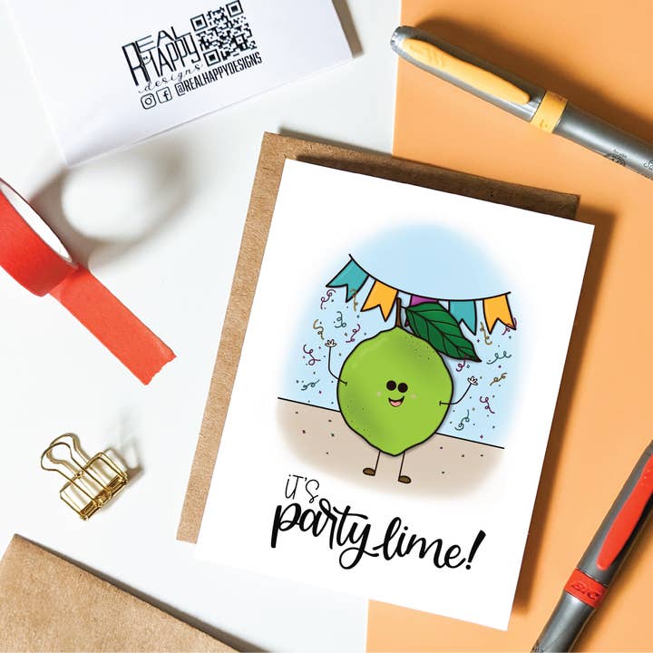 Carte de vœux It's Party Lime pour la vente par Real Happy Designs