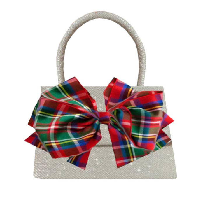 Peachy Pendants - Wholesale Top Handle Bag - Women's - Sparkle Purse - with Red Plaid Bow2