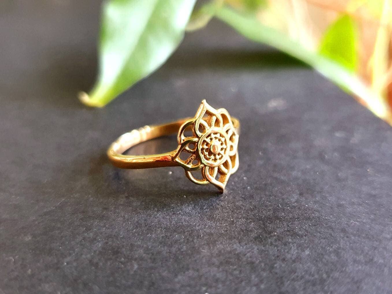 Kaali Boutique – wholesale Band/stacked ring – Golden Mandala Flower Ring / Flower Ring / Large Size / Boho / Ethnic / Rustic / Festival / Tribal / Hippie / Gypsy / Psy / Thumb / Psy4