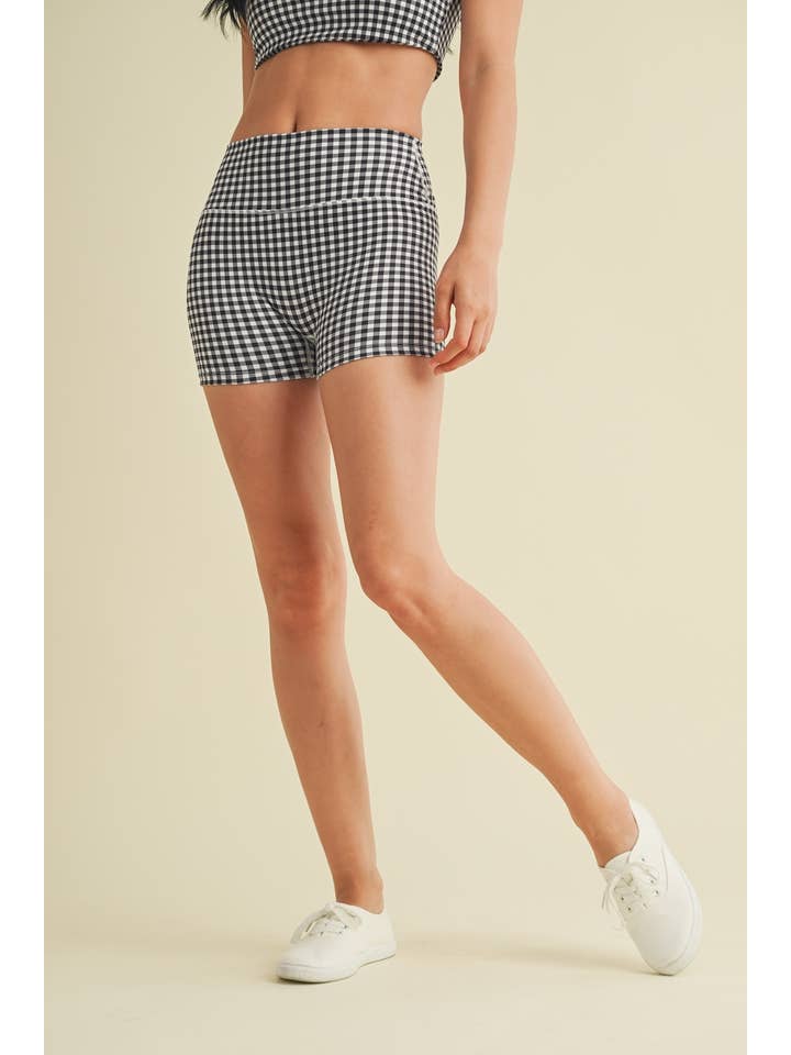 KIMBERLY C - Wholesale Athletic Shorts - Women's - Gingham Print Mid-Rise Mini Shorts25