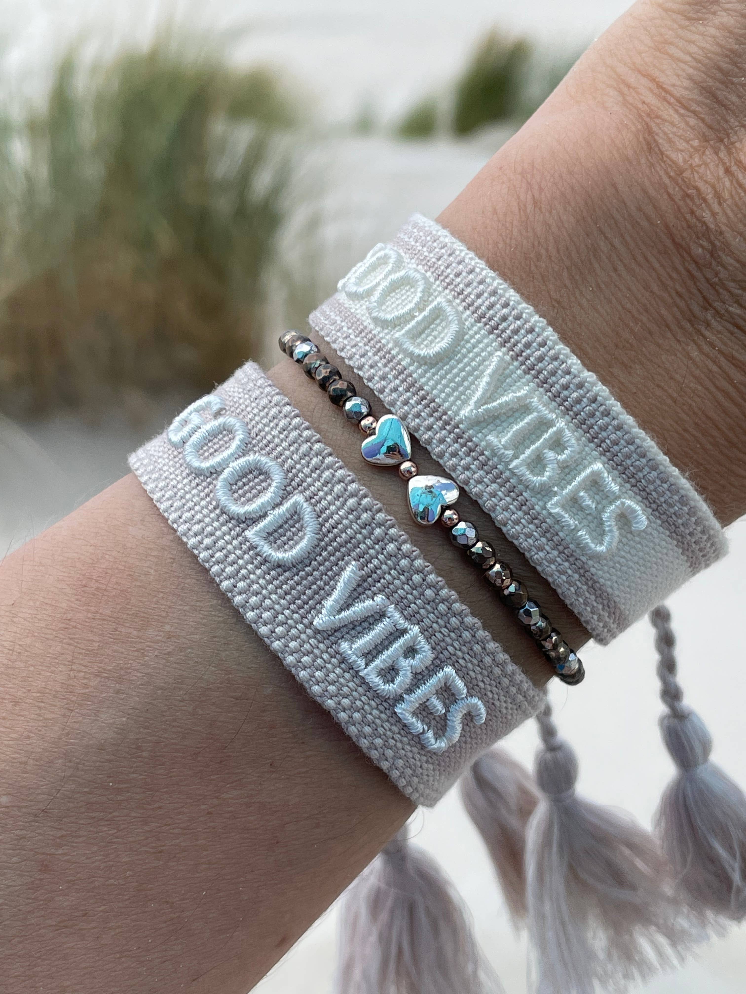 Wholesale GOOD VIBES statement bracelet woven, embroidered for