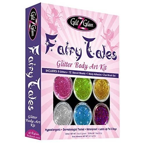 GlitZGlam - Wholesale Body Glitter/Shimmer - Fairy Tales Glitter Tattoo Kit with 6 Glitters&12 Stencils