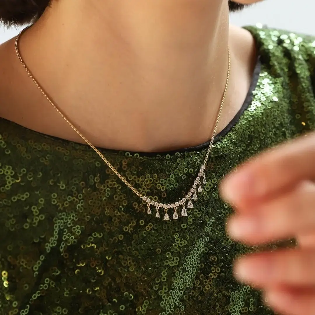 Gold Dangling CZ Bib Necklace for wholesale on Faire2