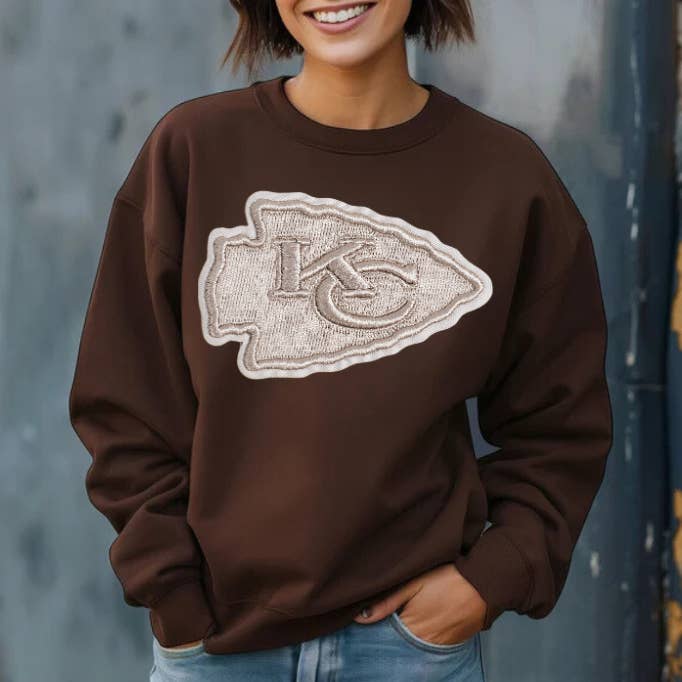 Barefoot Beauties - Vendita all'ingrosso Felpa stampata - Donna - Felpa unisex con patch monocromatico ricamato falso FLEECE OUT KC5