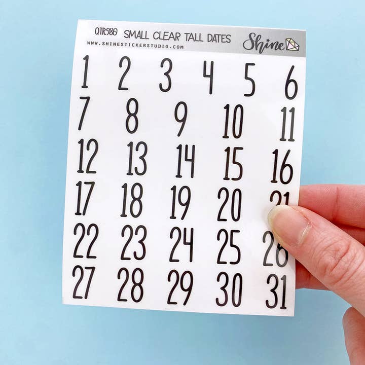 Small Clear Tall Date Number Planner Stickers for wholesale by Shine Sticker Studio